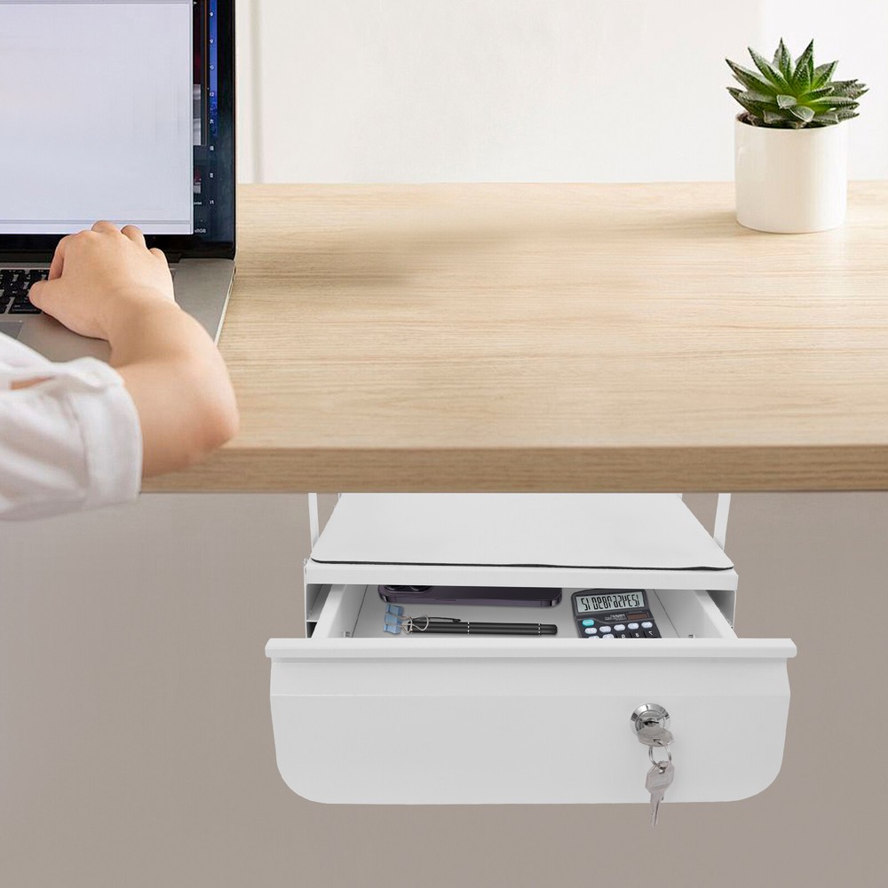 Under Desk Pull-Out Drawer, Lockable Sliding Storage Drawer, Under Desk Drawer