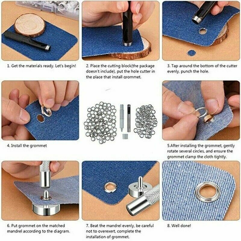 100PCS Eyelets Grommets Buckle Leather Rivet 12mm with Installation Tools