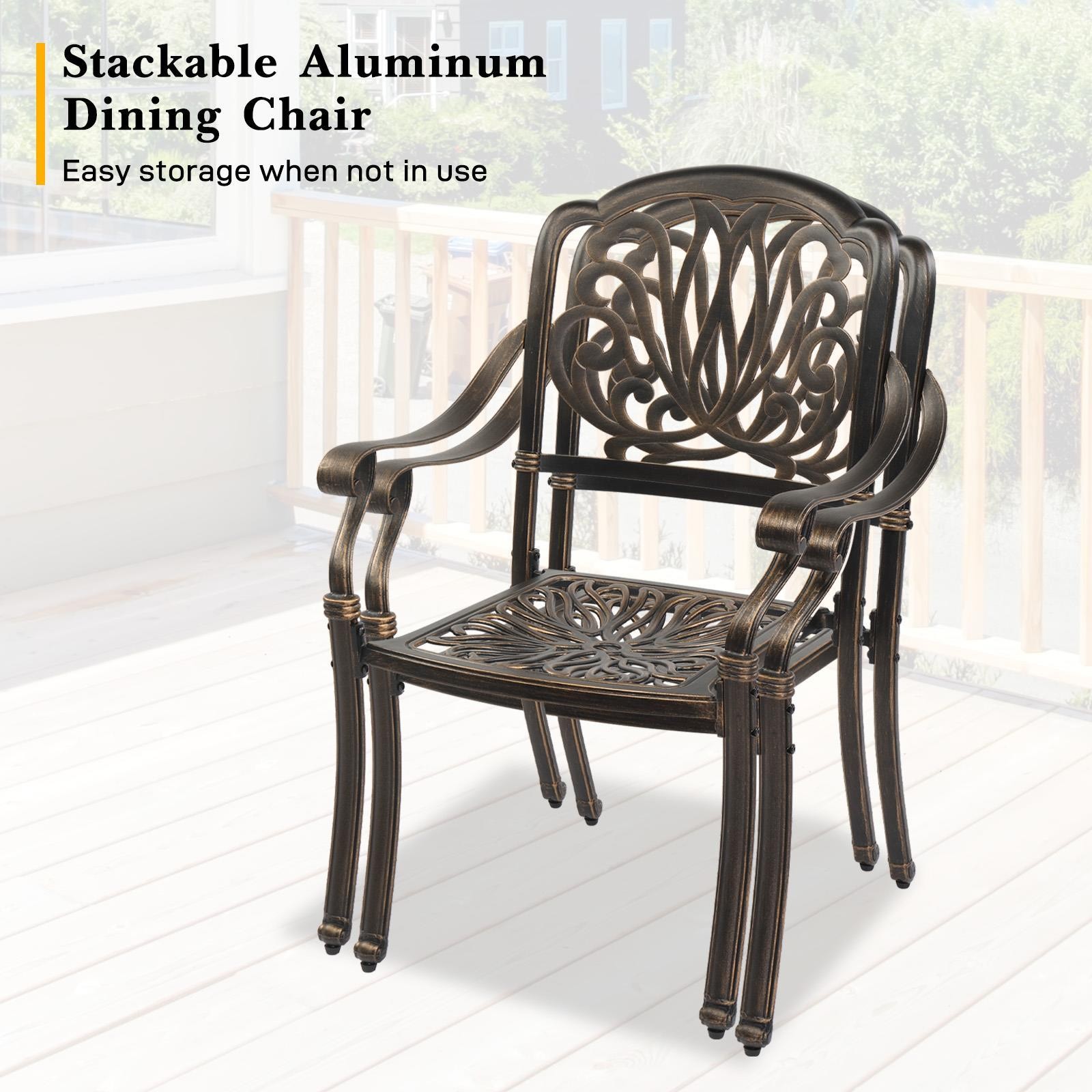 2PCS Cast Aluminum Patio Chair Bistro Dining Chair Outdoor Cast Aluminum Chair