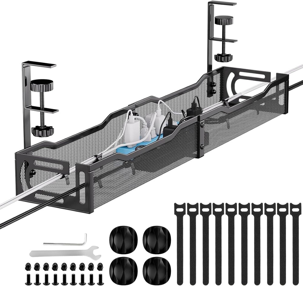 25" Under Desk Cable Management, No Drill, Black