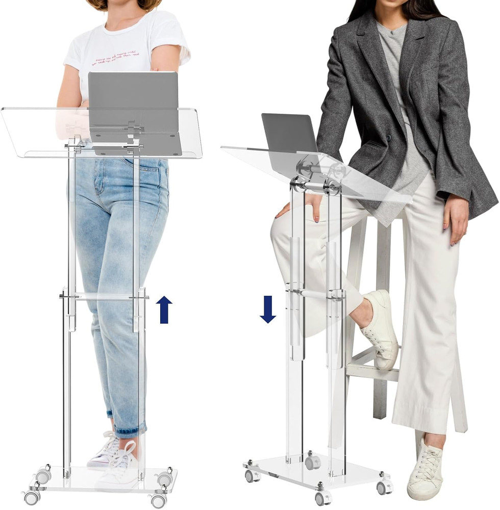 Adjustable Acrylic podium with Lockable Wheels for Classroom & Events