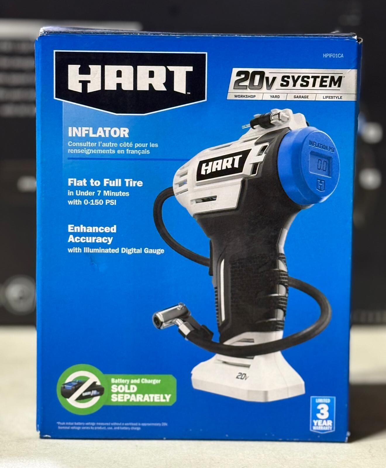 NEW HART 20-Volt Cordless Inflator Air Pump with 20-inch Hose- Tool Only