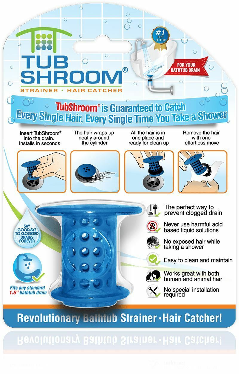 TubShroom® (Blue) Revolutionary Hair Catcher That Prevents Clogged Tub Drains