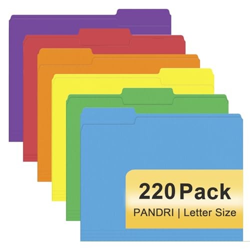File Folder, 220 Pack Colored File Folder, 1/3 Cut Tabs, Letter Size,