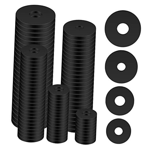 100pcs Flat Heavy Duty Rubber Washers Assortment Kit, Black Rubber 4 Sizes