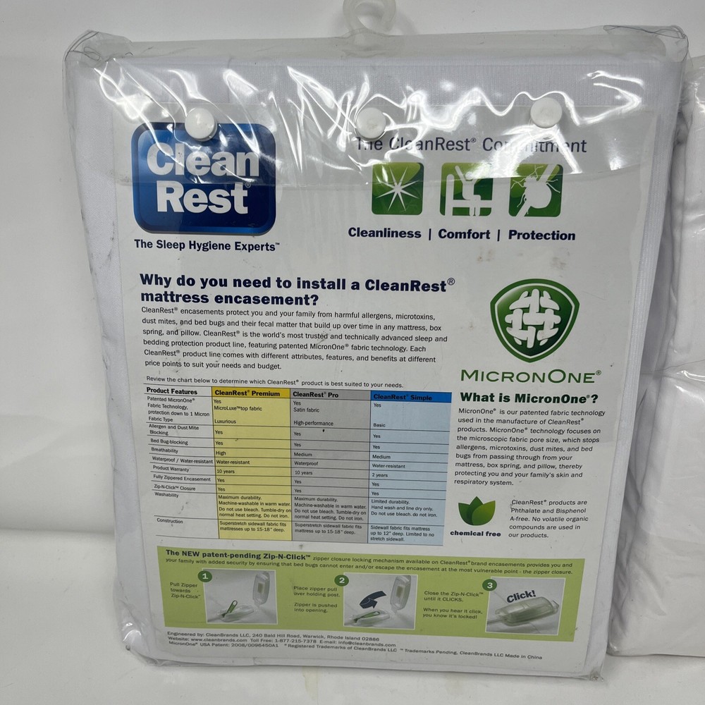 Clean Rest Pro Bug Allergen blocking mattress + Box Spring Encasement