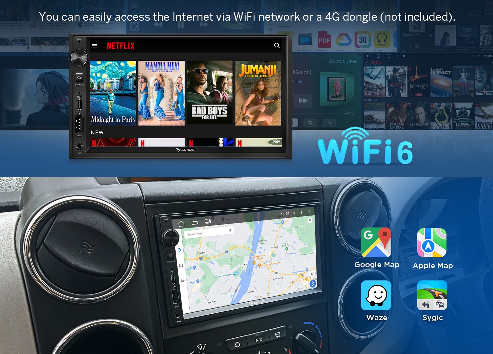 Android 14 7" IPS Double DIN GPS Wireless CarPlay Car Stereo Receiver BT 5.4 SWC