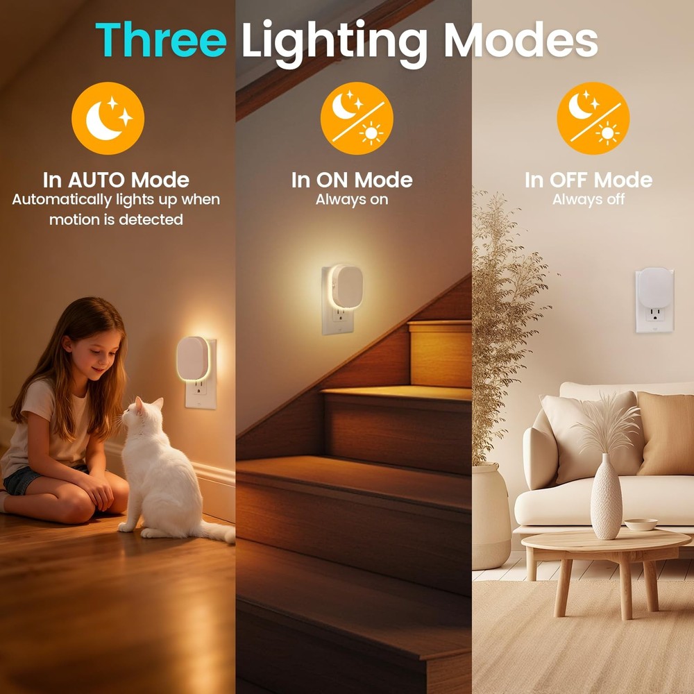 Backlit Night Lights Plug Into Wall 2 Pack, Motion Sensor & Dusk-to-Dawn Sens...