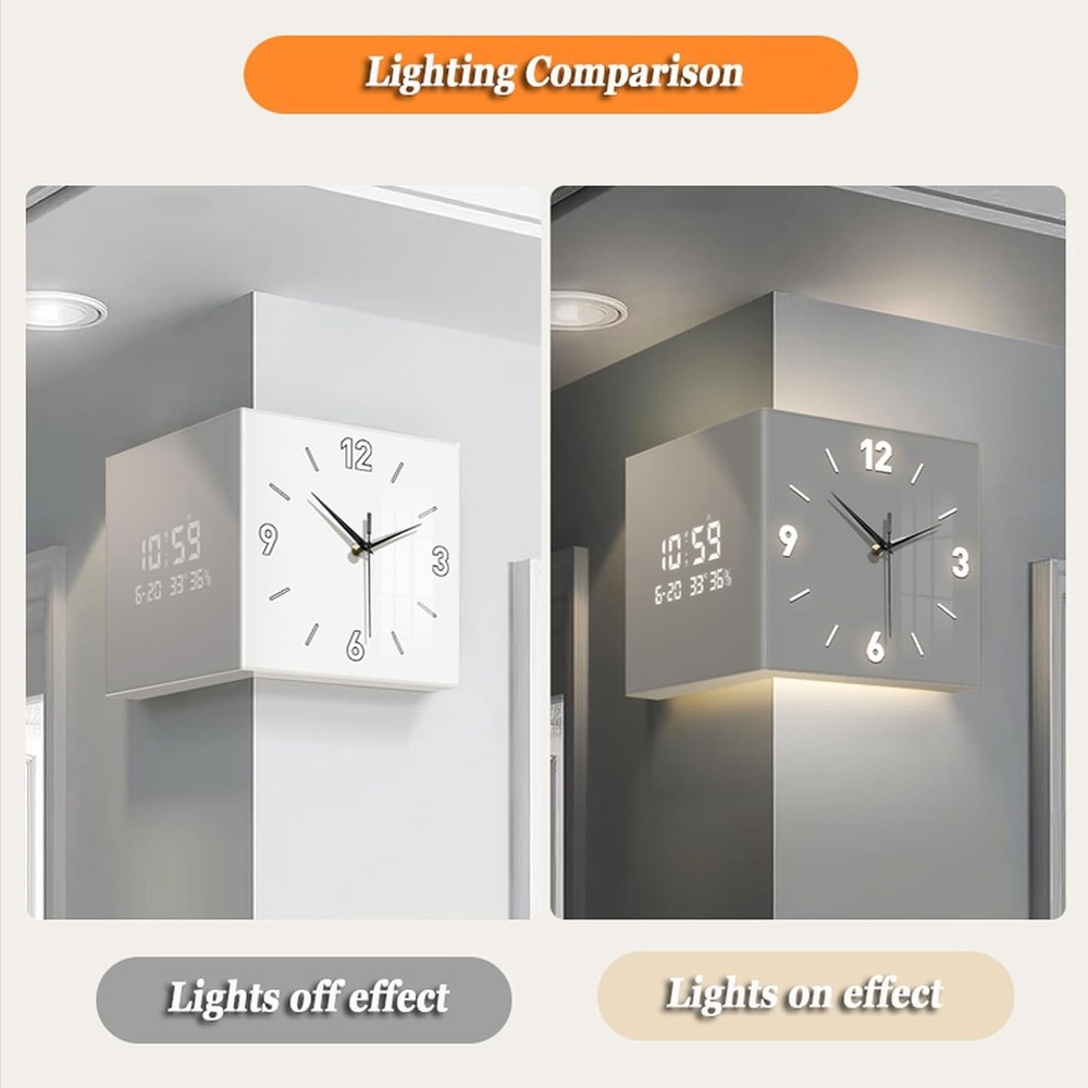 Modern 10-Inch LED Double-Sided Corner Wall Clock – Creative Square Wall Lamp