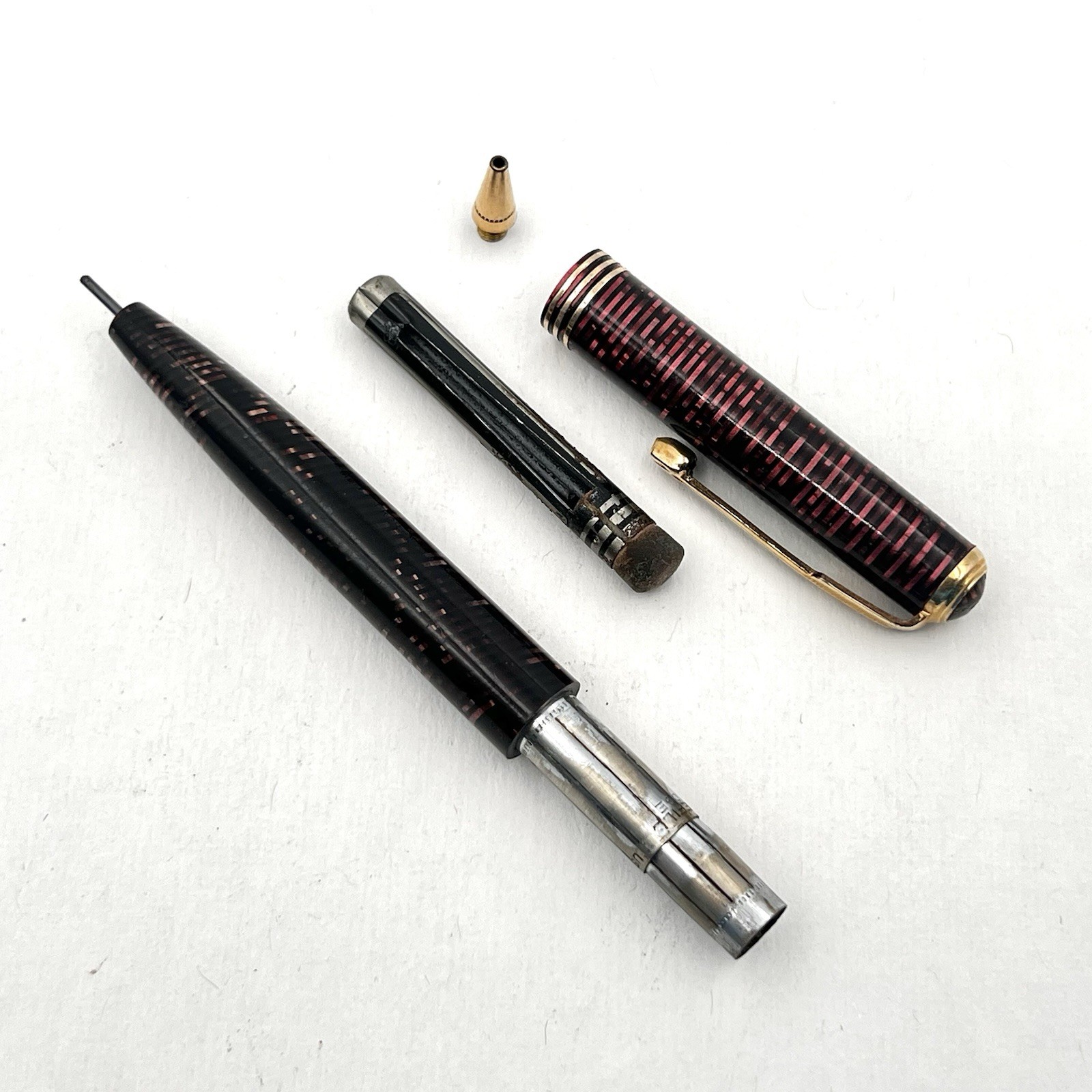 VTG Parker USA Pink Candy Striped Gold Trim 5" Twist Pencil