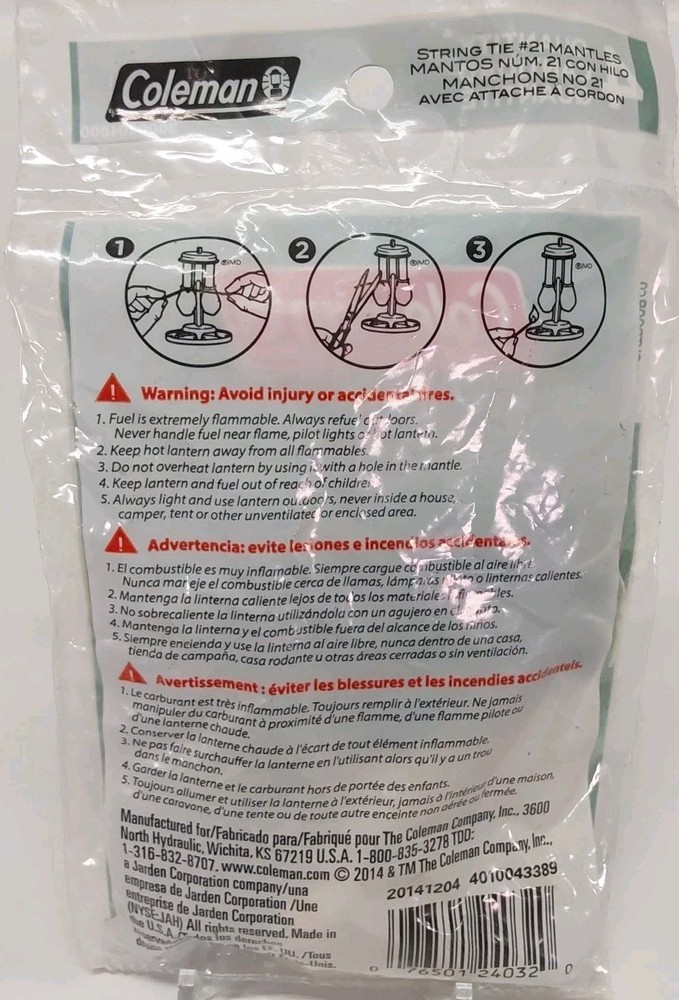 Coleman String Tie #21 Lantern Mantles 4 Pack. New.