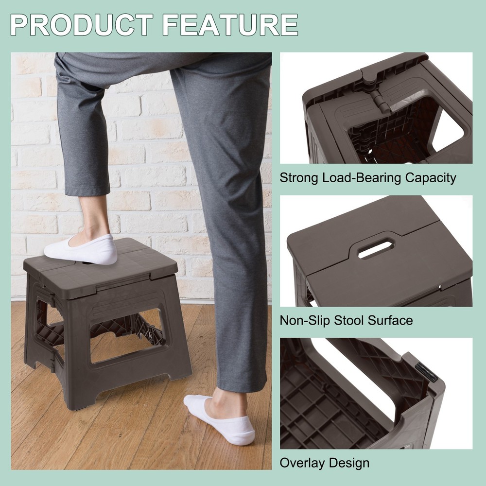 8" Folding Step Stool for Adults 88 lbs Capacity Brown