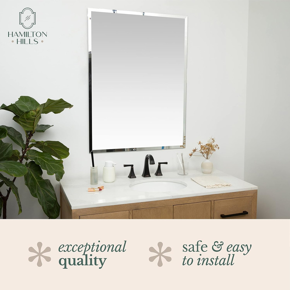 Large Frameless Rectangular Mirror - Polished Glass Vanity & Gym Mirror