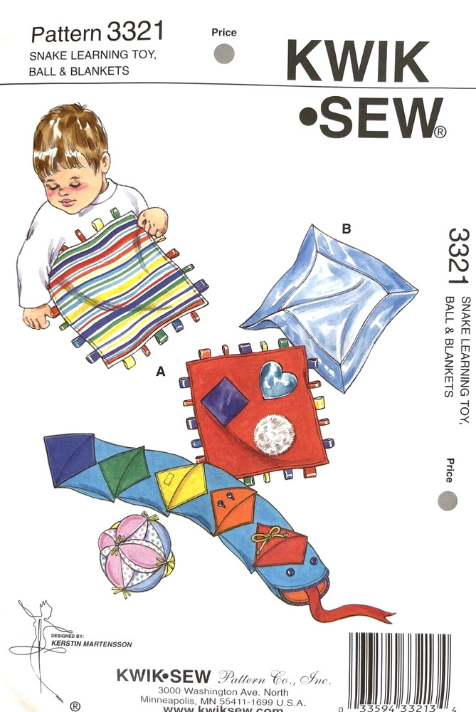 1990's Kwik Sew Snake Learning Toy,Ball,Blankets Pattern 3321 UNCUT