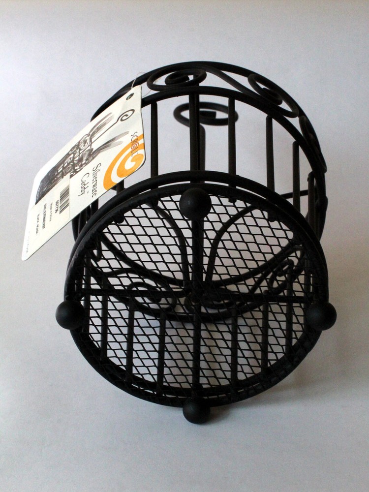 Scroll Condiment Stand Silverware Caddy Set Black Wire Basket Patio Tabletop NEW