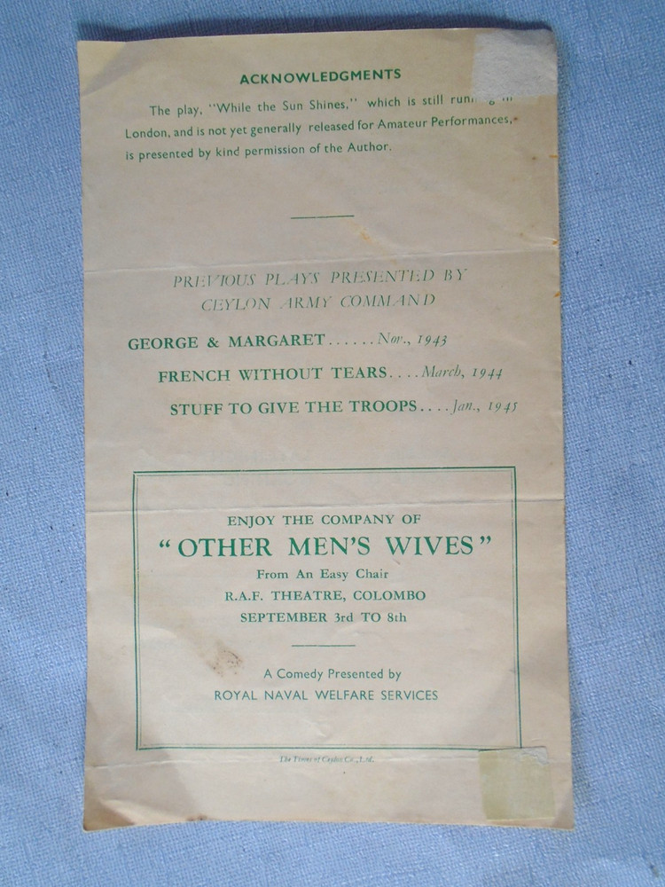 WWII Ceylon Army Command, 1945 program, while the sun shines