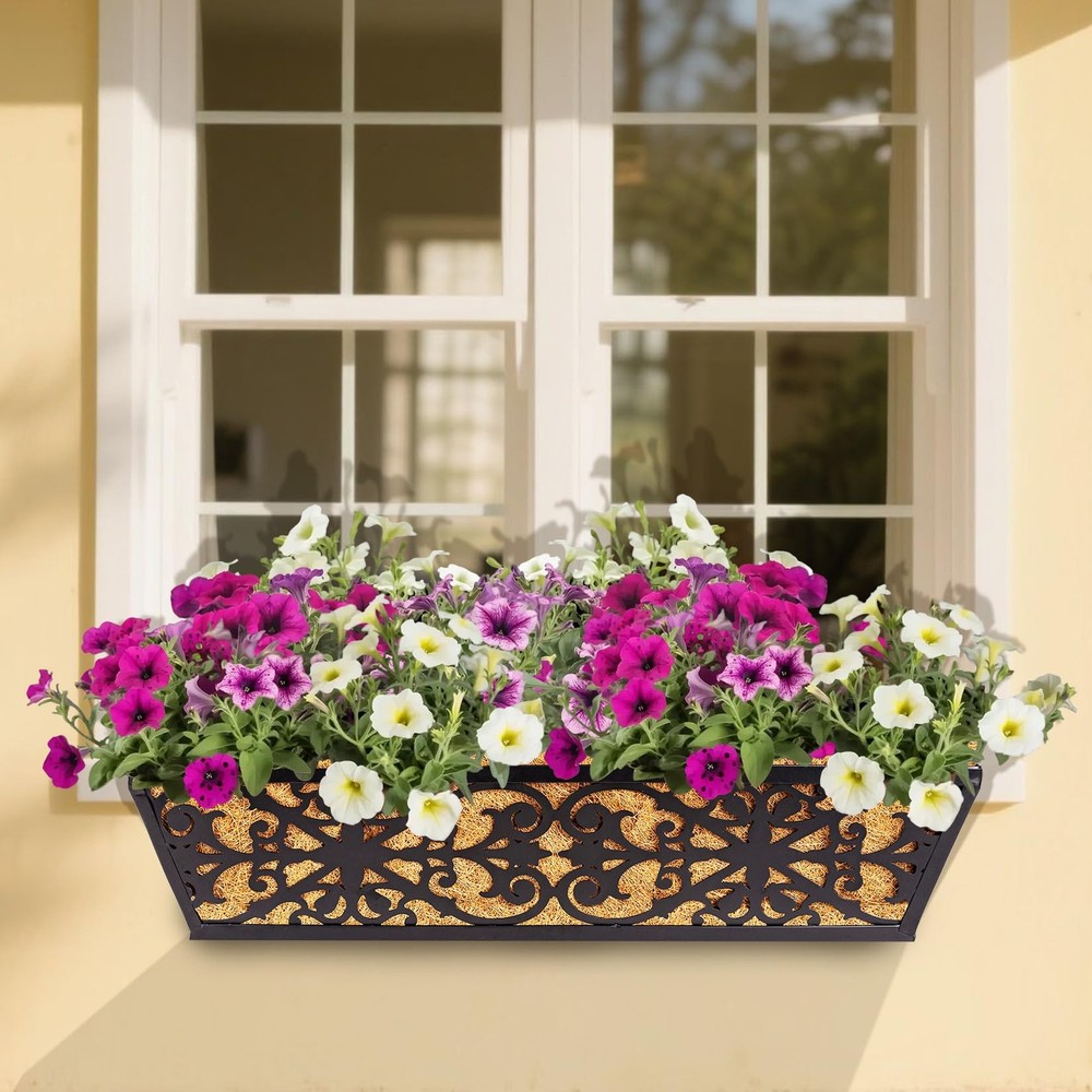 4 Pack 24 Inch Window Boxes Planters Railing Planter Box with Adjustable Brac...