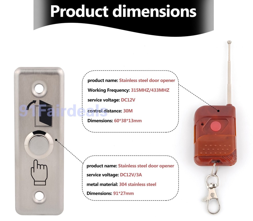 Electric Magnetic Lock Door Access Control System 2 Wireless Remote Controls Kit
