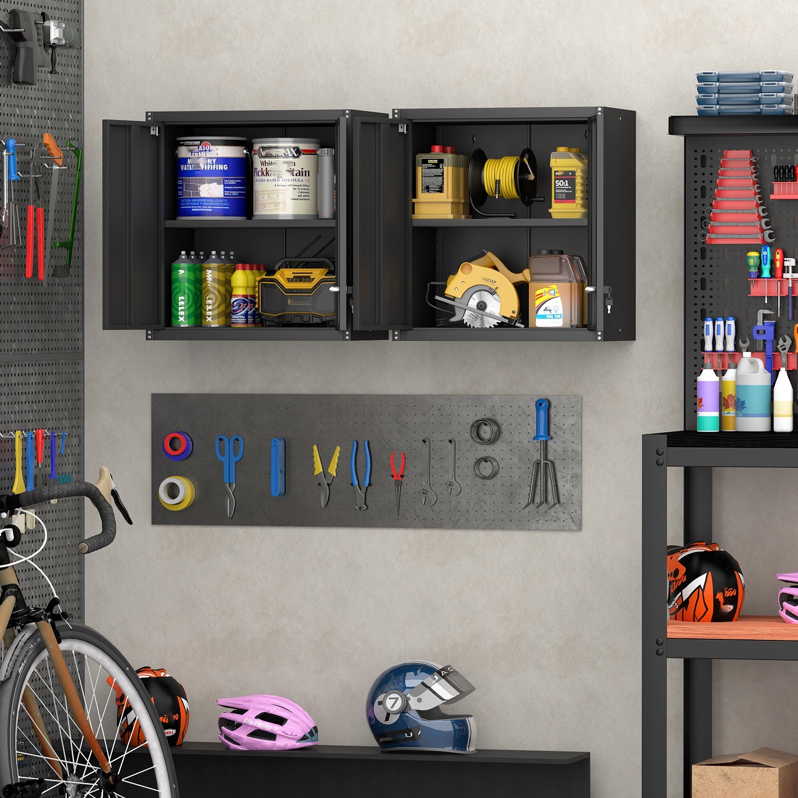 Metal Wall Cabinet, Garage Wall Cabinets With Doors, Locking Storage Cabinet