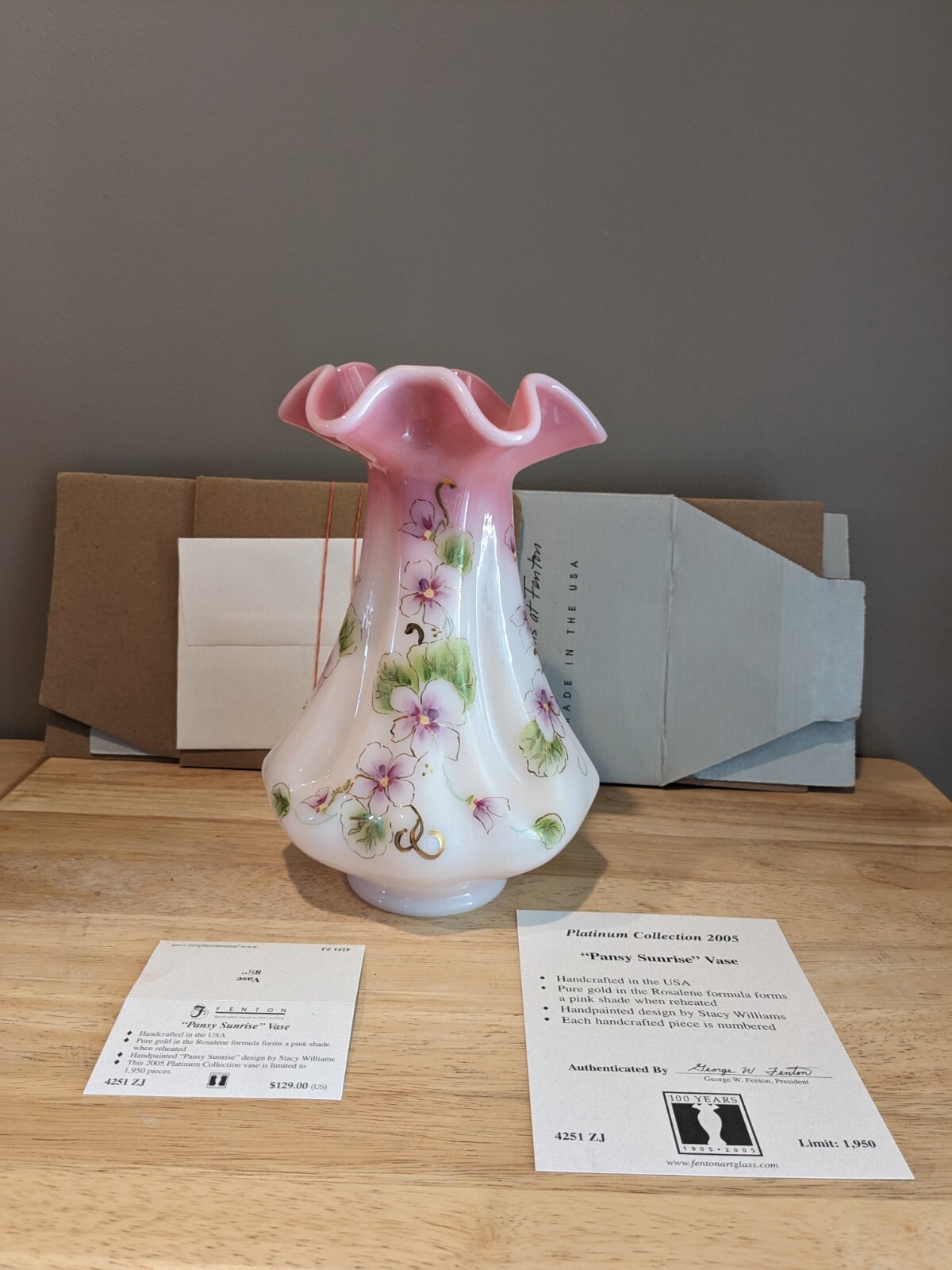 Fenton 2005 rosalene Pansy Sunrise vase LE Special Order