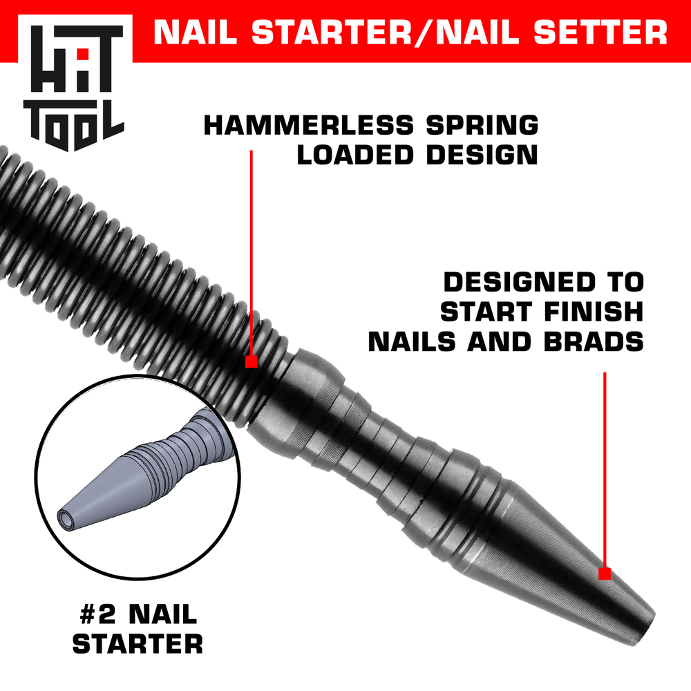 HIT Tool #2 Nail Starter & 2/32" (#2) Nail Set Combo Hammerless Spring Tool