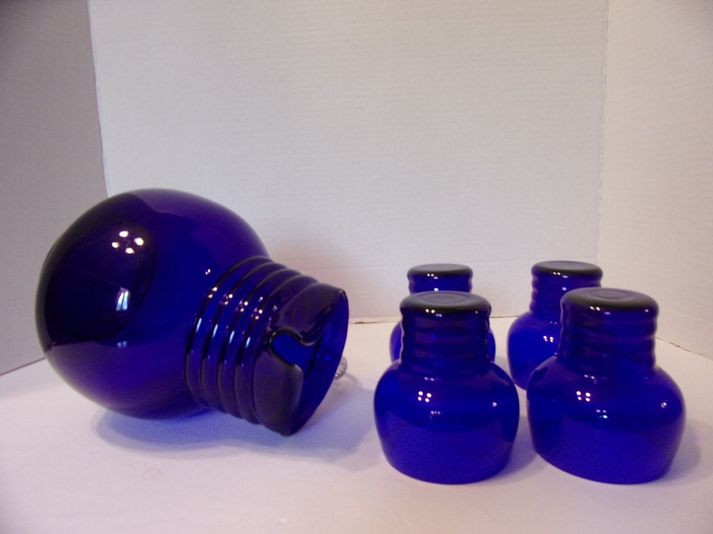 ROLY POLY PITCHER & FOUR GLASSES COBALT