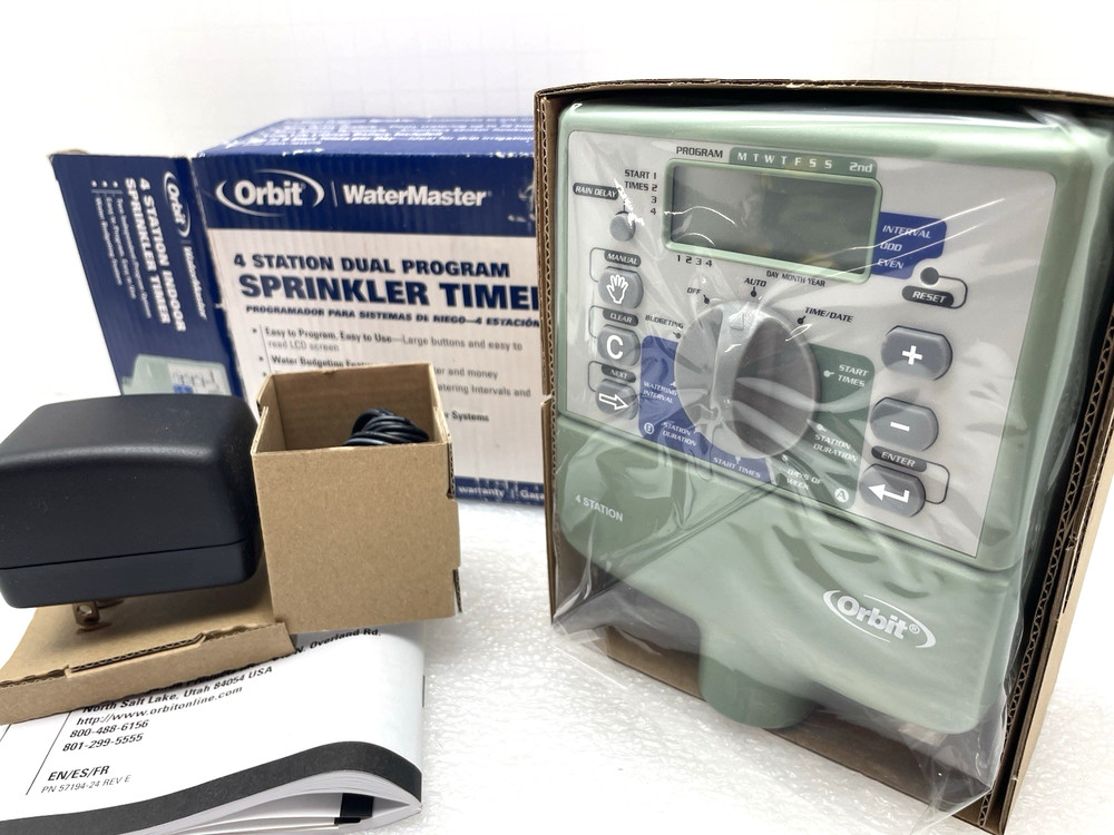 ORBIT WATER MASTER 4 STATION SPRINKLER TIMER DUAL PROGRAMS LCD INDOOR MOUNT