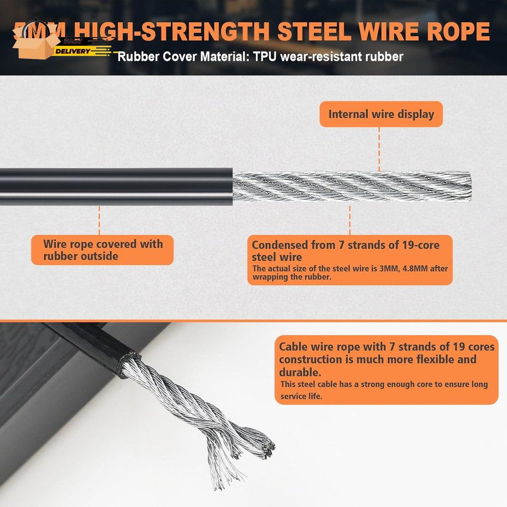 Replacement Cable for Pulley Cable Machine, Pulley Cable for DIY Home Gym