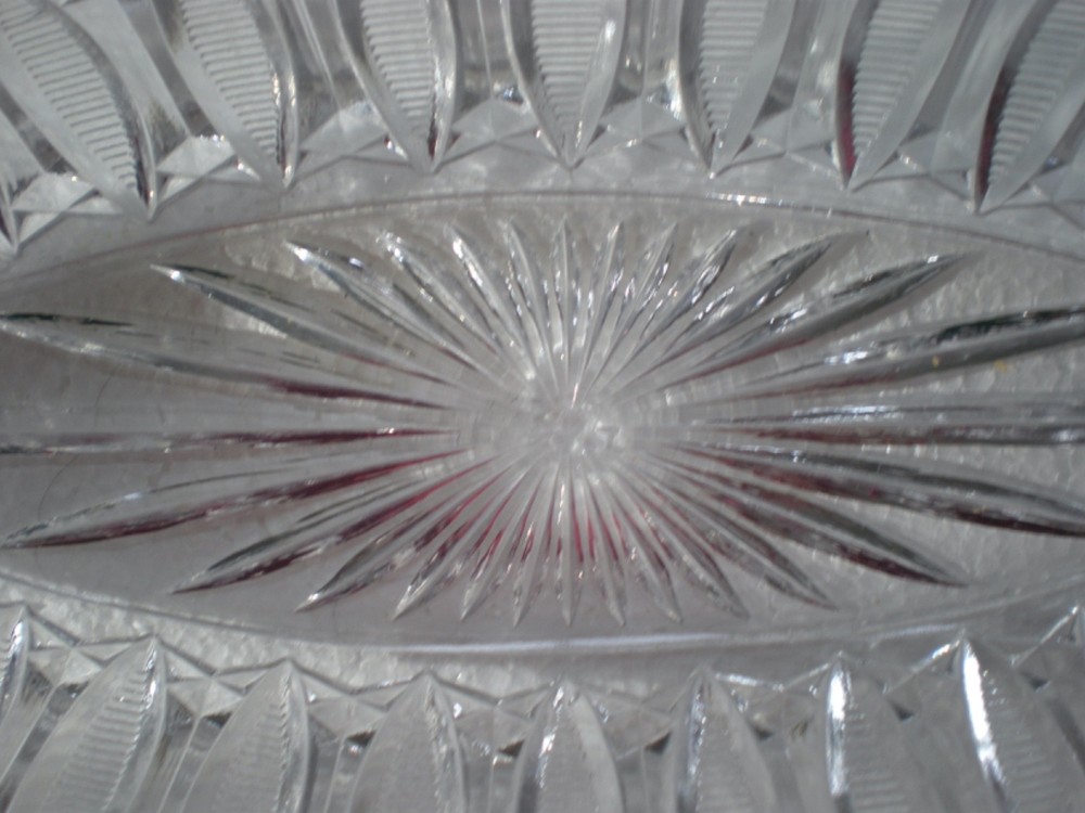 Mid-Century 14" Triangular Glass Relish Tray With Diamond Pattern On Base