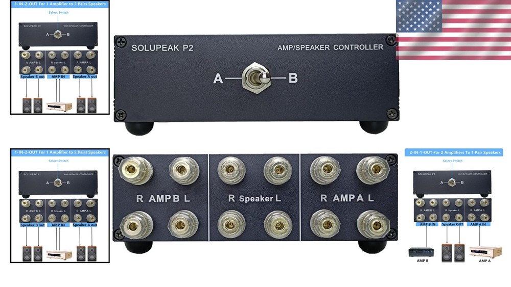 Versatile RCA Amp Switcher - Select 2 Speakers or 2 Amplifiers with Ease