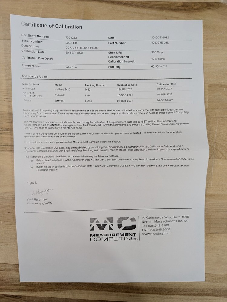 MCC Measurement Computing USB-1608FS-Plus Simultaneous USB DAQ Device Calibrated