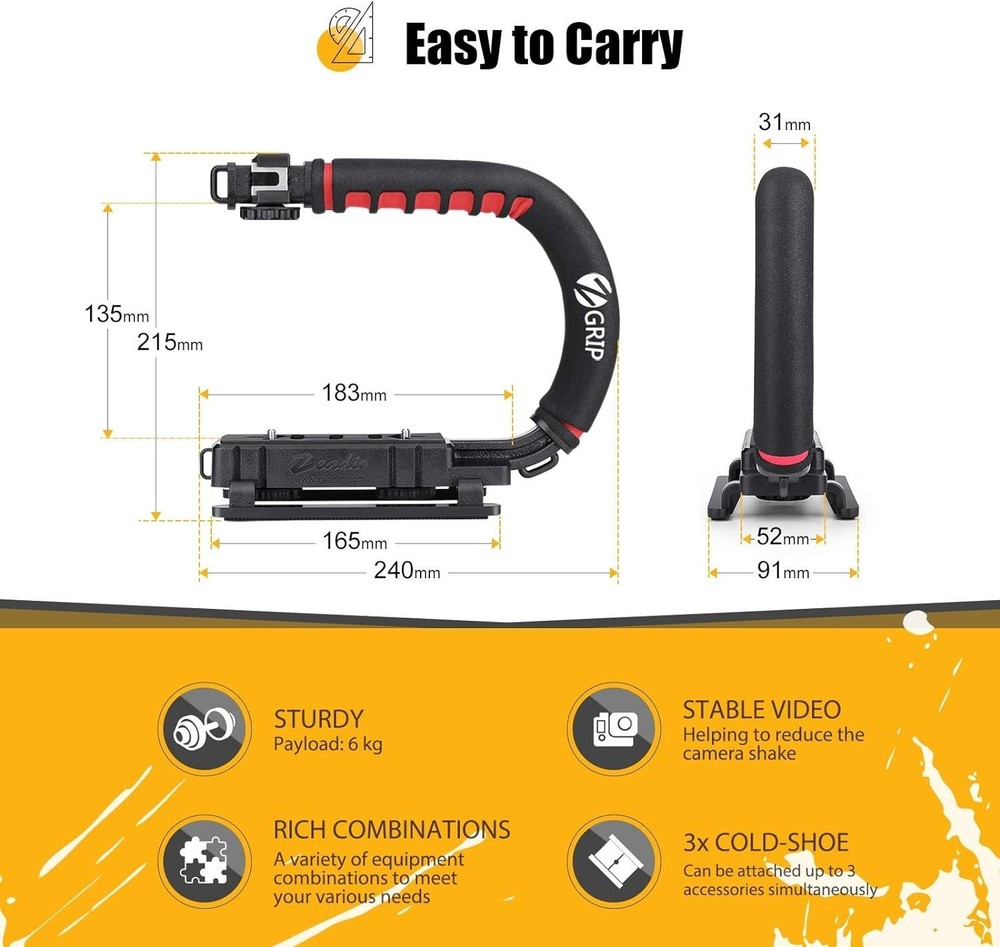 Video Action Stabilizing Handle Grip Handheld Stabilizer with Cold-Shoe Mount fo