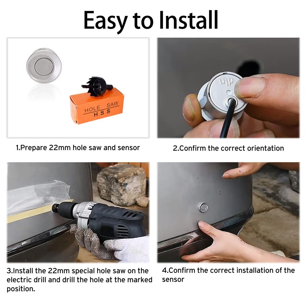 Cordless Parking Sensor, Reverse Sensor System with 4 Car Backup Sensors, LED...