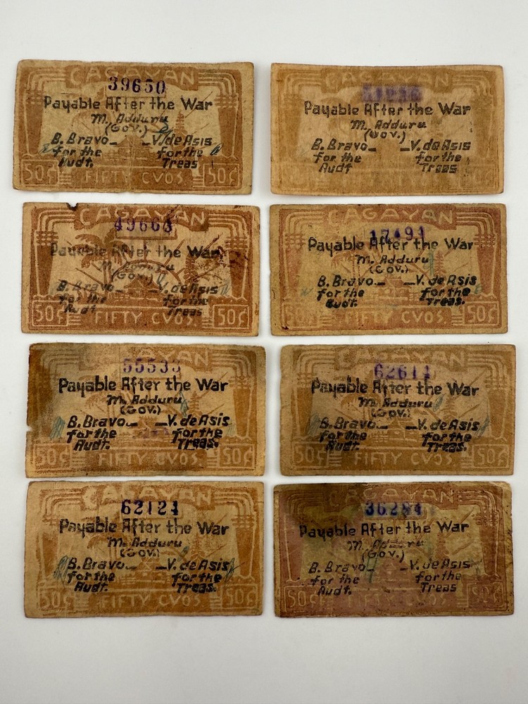 1942 Philippines 50 Centavos Cagayan Emergency Currency PS185a (8 Notes) SPC1311