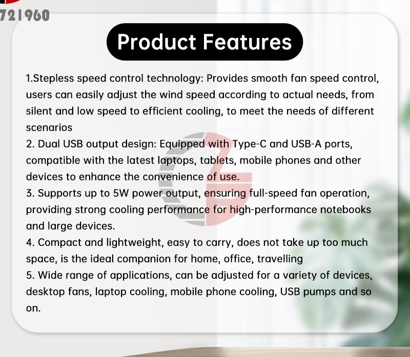 5W DC5V 2A Fan Controller Stepless Speed Control w/ Switch USB Protection Type-C
