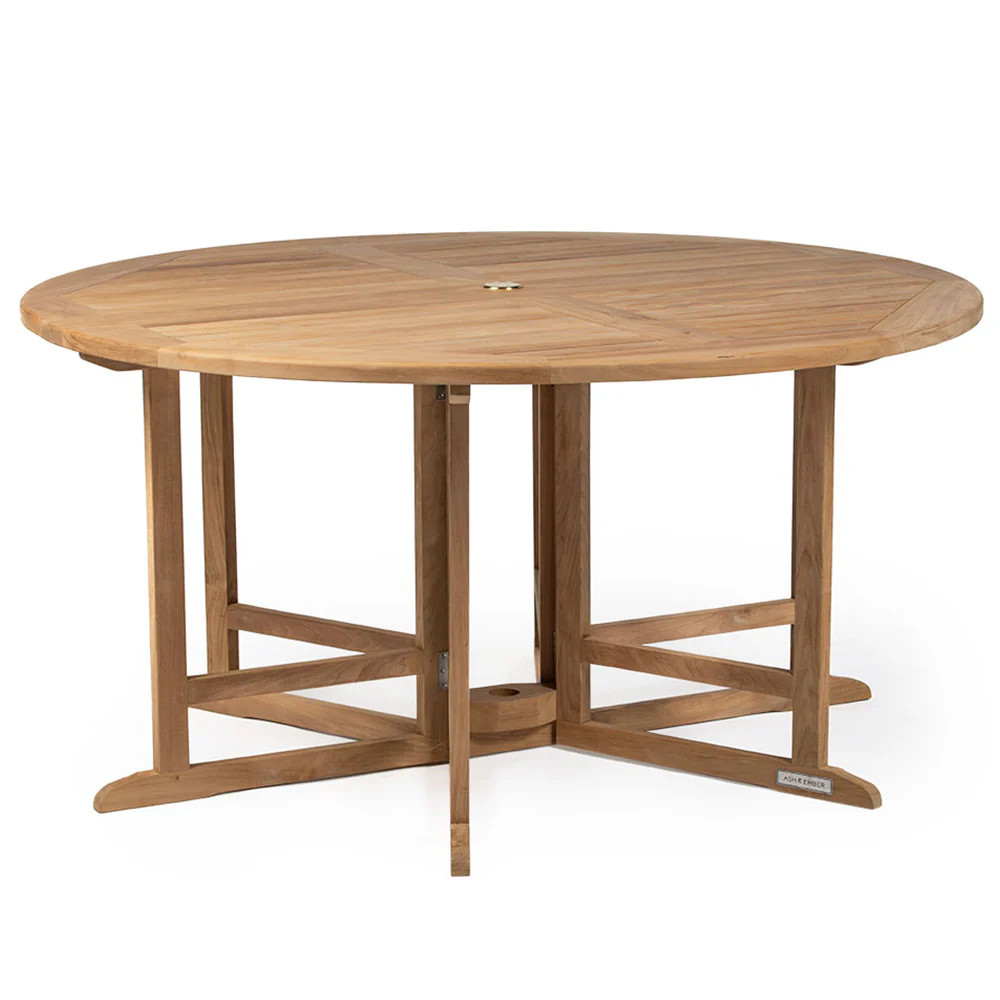 Ash & Ember Luna Grade A Teak 59" Round Dining Table, Drop Leaf Design