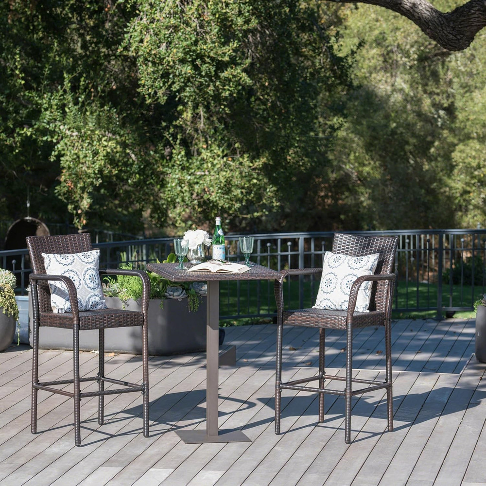 Christopher Knight 3-Pc Outdoor Wicker Bar Set - 26" Multibrown