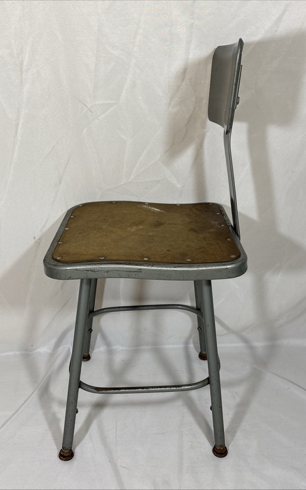 Vintage Industrial Metal Stool w/ Removeable Backrest Drafting Studio Shop