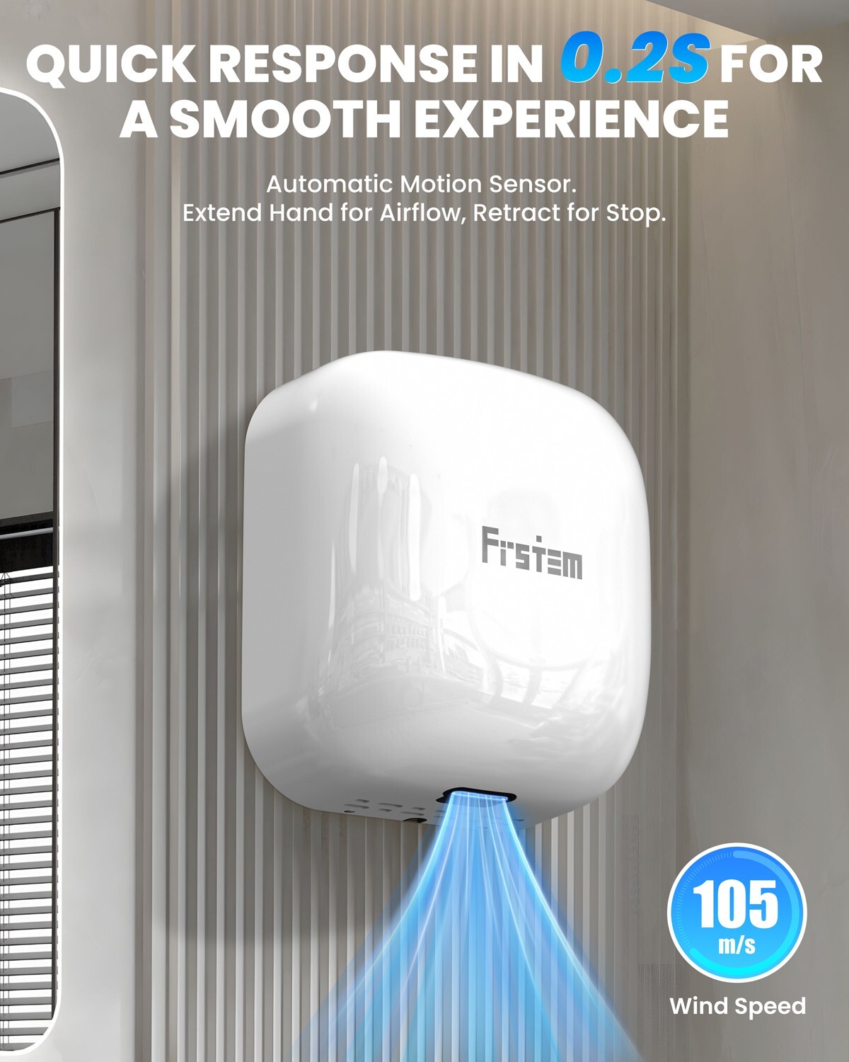 1800W Commercial Hand Dryers, Auto High Speed Hand Dryer Auto-Infrared Sensor US