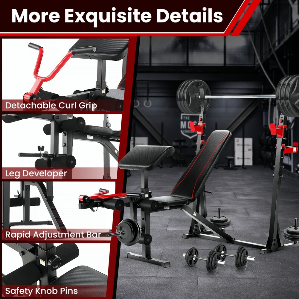 900LBS Adjustable Foldable Exercise Weight Bench Workout Bench Gym With V-Handle
