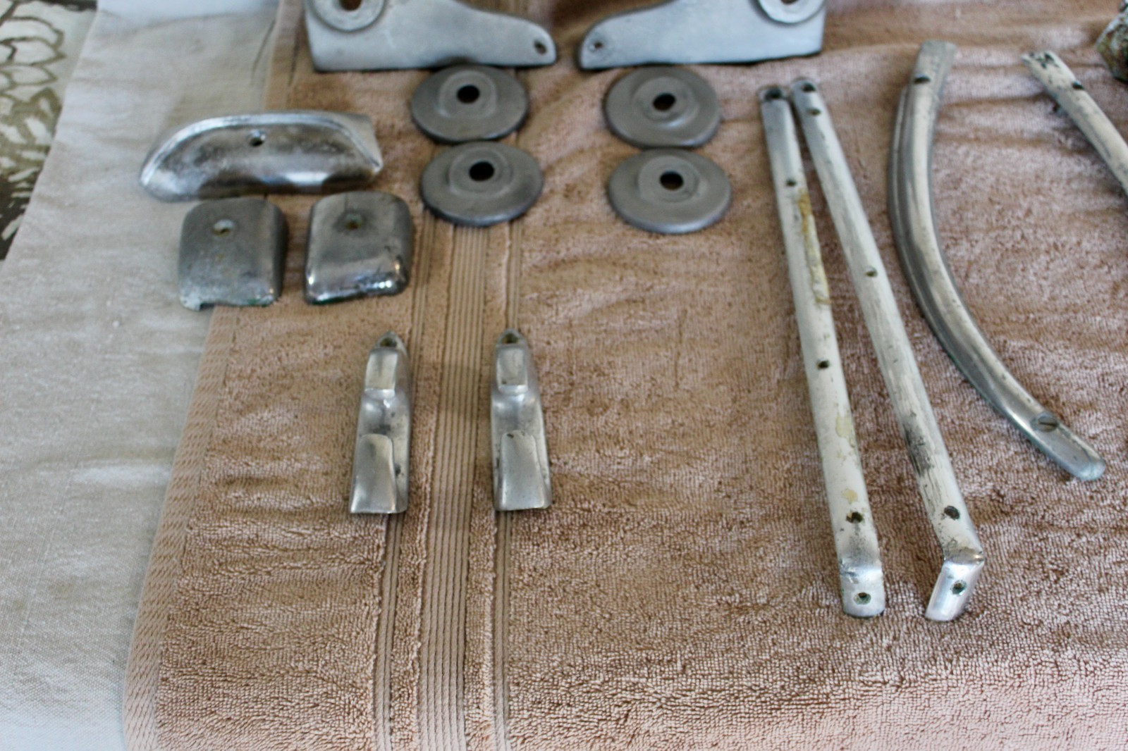 vintage aluminum boat parts cleats, trim, 20 piece lot