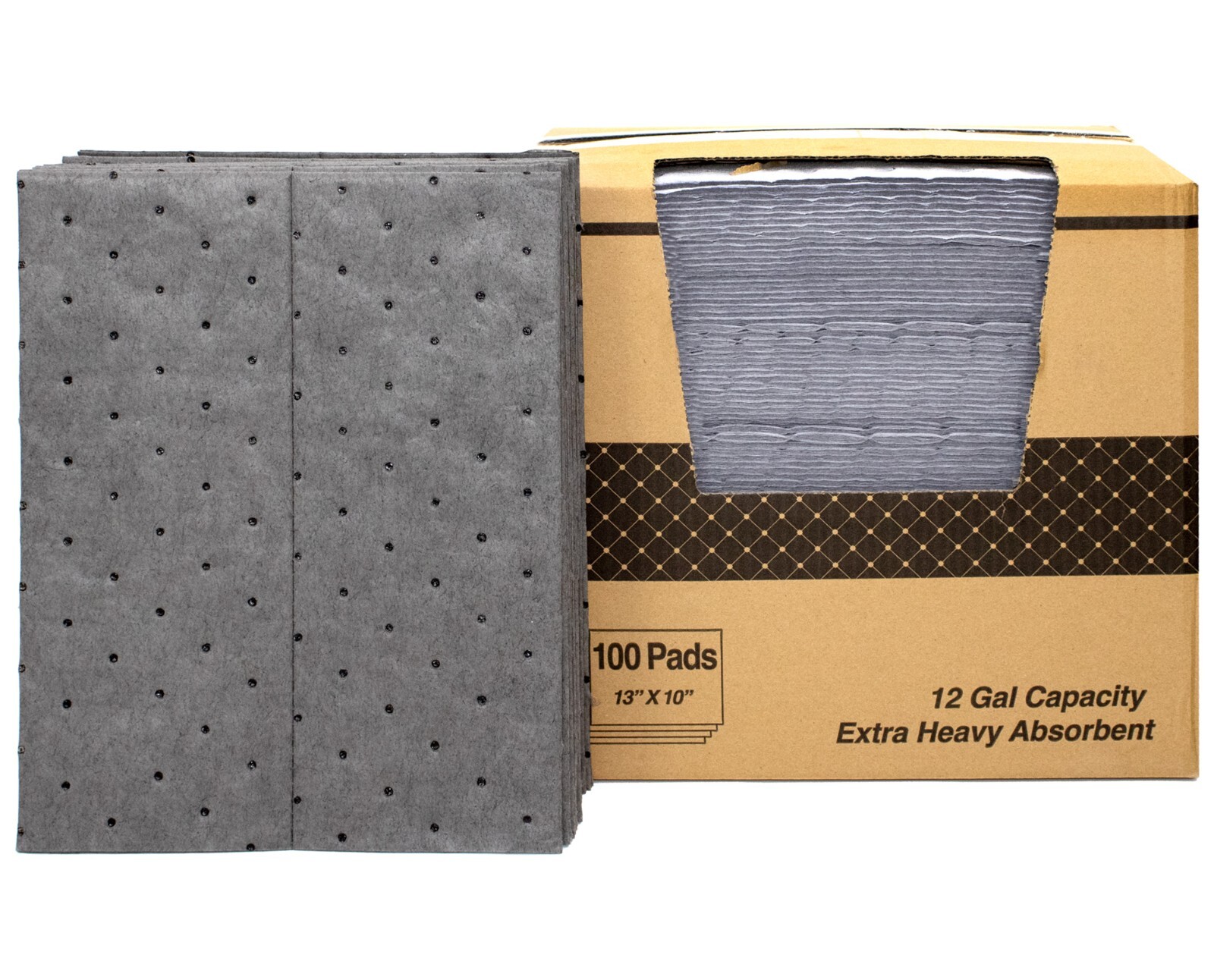 Heavyweight Universal Oil-Absorbing Pads (Grey) 10"x13" (100-Pack) - (1666)