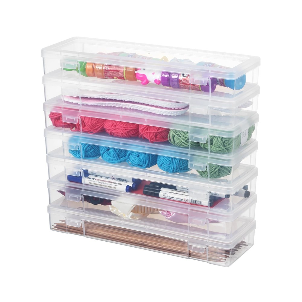 novelinks Stackable Plastic Clear Storage Box Large, 6 Pack Large -Clear
