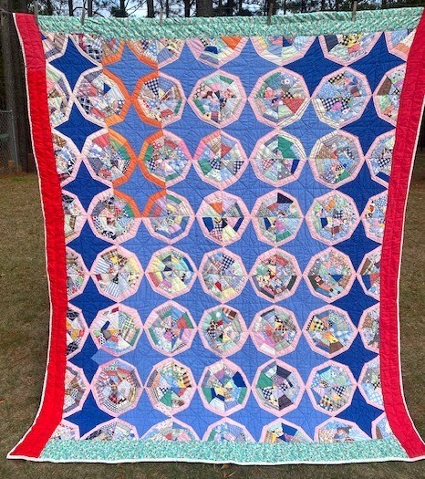 String Scrappy Spiderweb Pattern Quilt Vintage Antique Patchwork Hand Sewn
