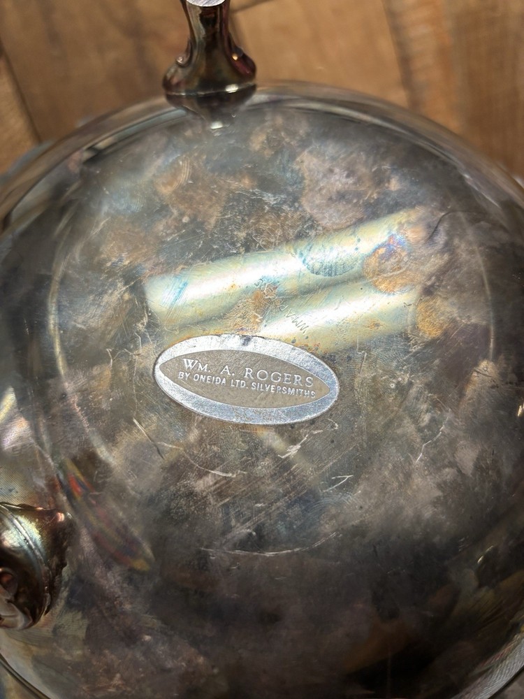 Vintage WM A Rogers Oneida Silver Plate Three Footed Engraved Covered Tureen