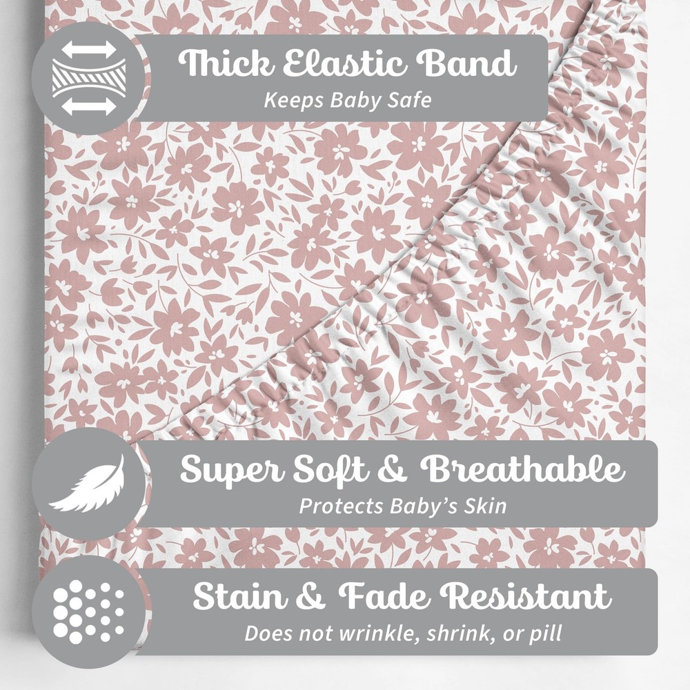 Crib Sheets Neutral - Fitted Baby Bed Sheets, Antique Rose
