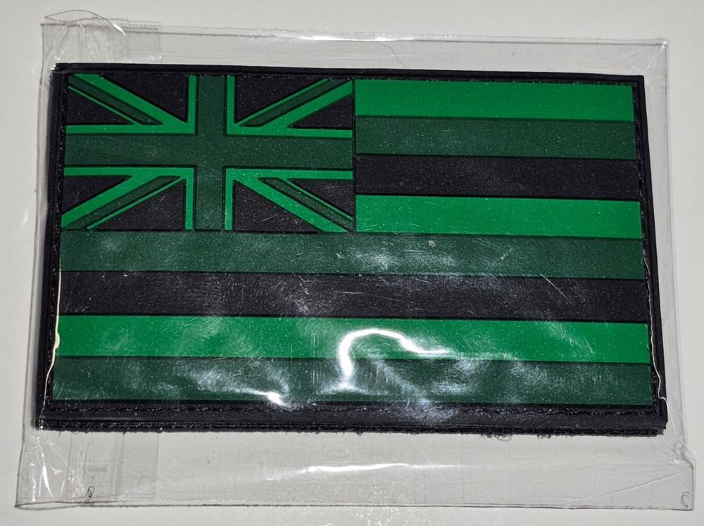 HAWAII State Flag Tactical Morale Patch PVC Hook Backed w/ Panel Green Black OD