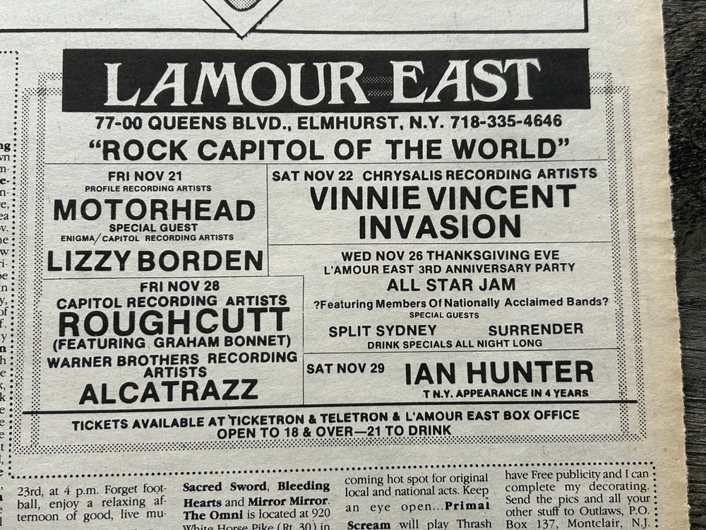 VINNIE VINCENT Invasion Concert Ad Advert 1986 L'Amour East NYC Vintage Kiss A