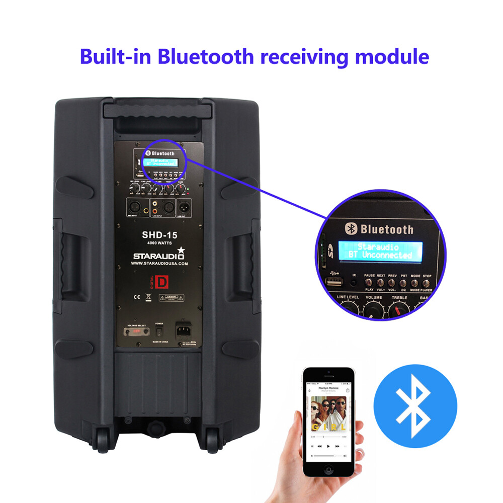 15" 2-Way 4000W Active Powered Speaker Bluetooth PA Stage Audio Speaker System