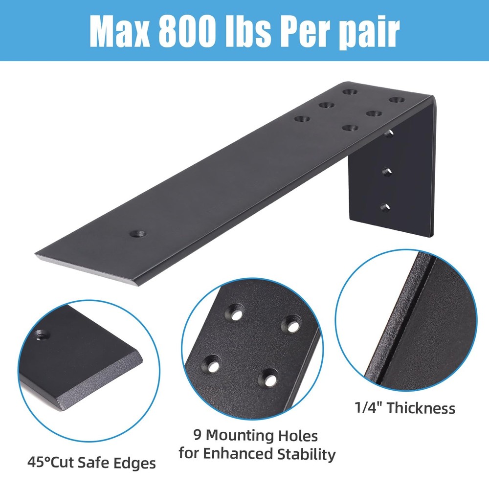 WEKIS 10 Inch Countertop Support Bracket, 3 Pack Solid Iron 10Inch, Black